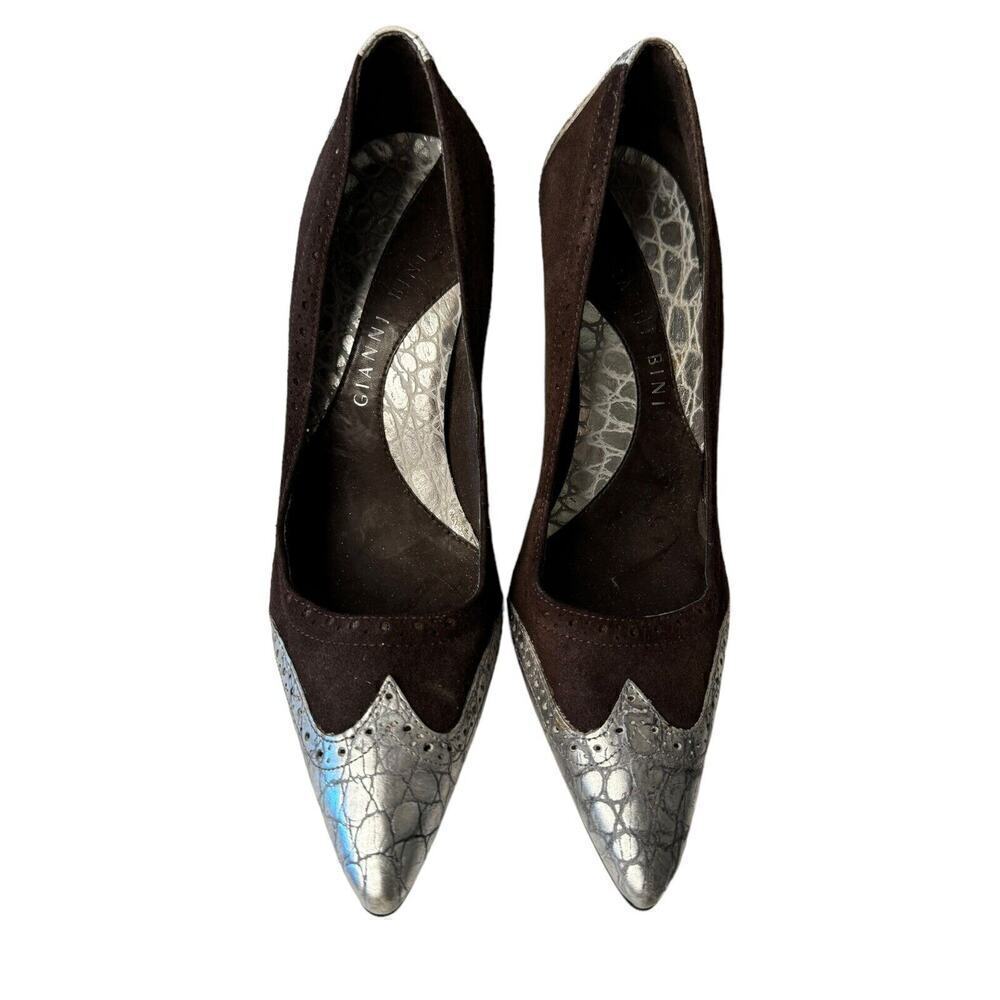 Gianni Bini Chocolate Brown Silver Cone Heel Pumps 7 M Stiletto - Picture 2 of 8